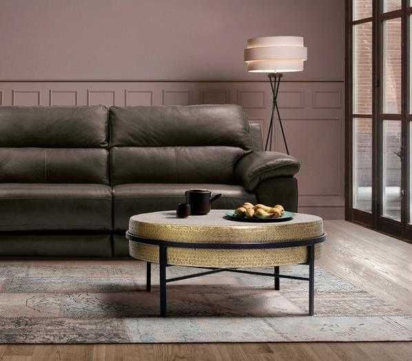 Masa de cafea cu capac din bronz, baza metalica neagra