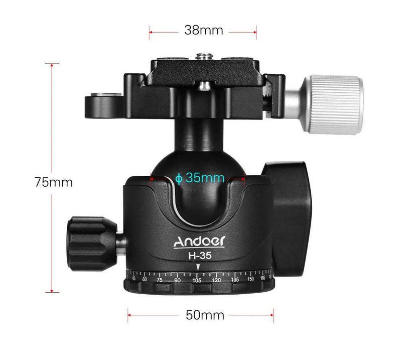 Andoer , Ябълковидна глава за статив ,товароносимост 15 клг , H-35