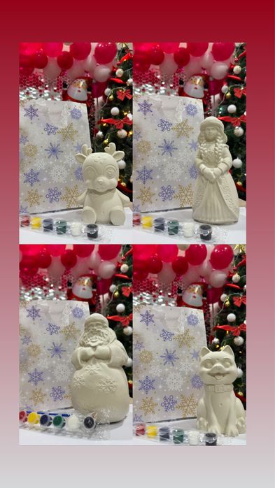 Новогодний подарок из гипса Дед Мороз, Снегурочка и Олень