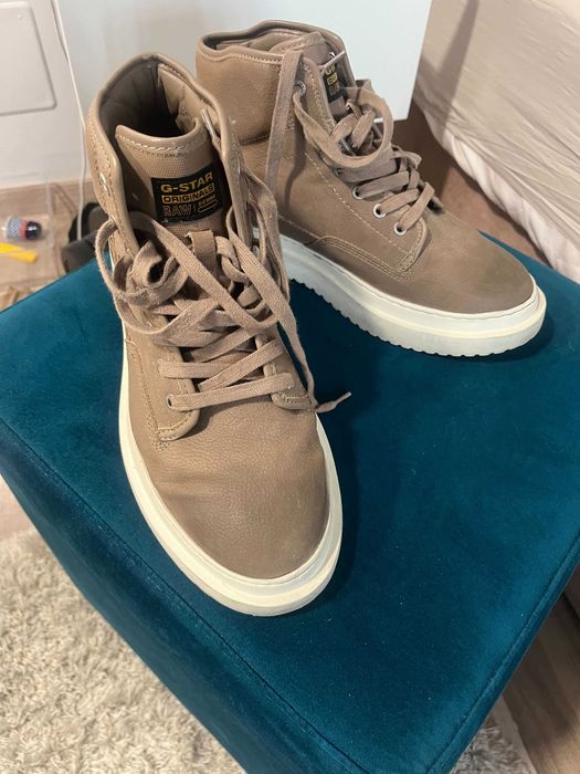 Pantofi sport inalti G-Star Raw, de piele ecologica, Maro taupe, 41