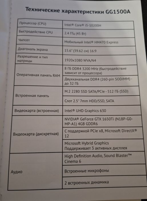 Игровой ноутбук Haier модель GG1500A