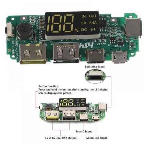 Modul powerbank baterie externa BMS li Ion 18650 1 A sau 2,4 A