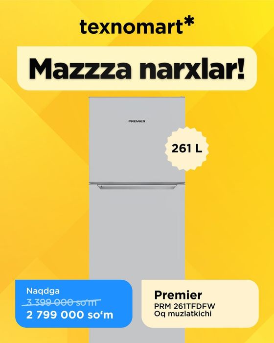 Premier xolodilnik yangi 3 million