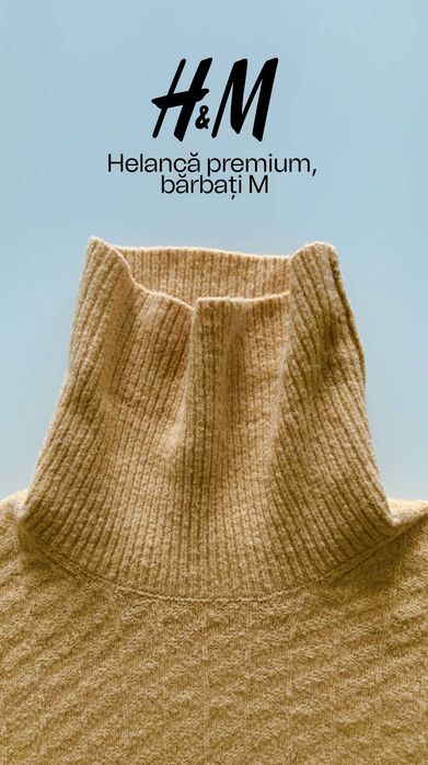 Helancă bărbați din lână, mărime M, NOUĂ, culoare maro camel, aspect luxury