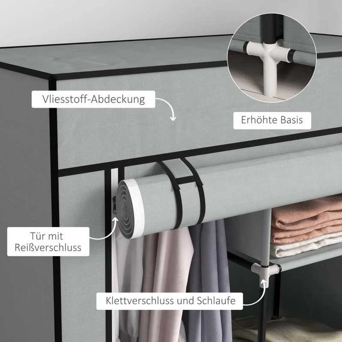 Гардероб HOMCOM с плат, 1 релса за дрехи, 2 чекмеджета 83x42,5x162,5см