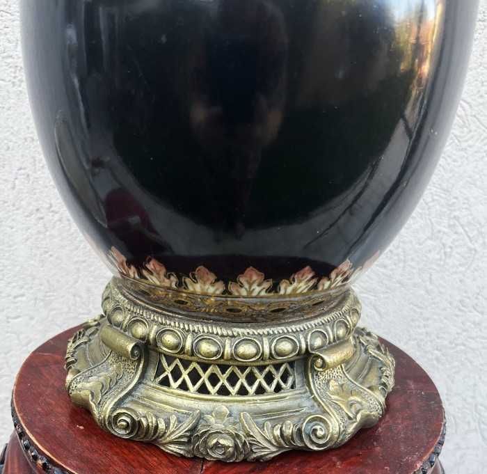 Impozanta vaza cu anse-portelan-bronz-pictura manuala-email-Franta