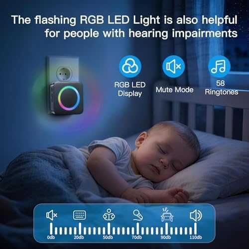 Безжичен приемник за звънец с RGB LED и 58 мелодии