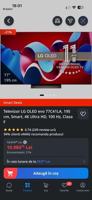 Televzior LG OLED evo 77C41LA 195cm 144hz Smart garantie 2 ani