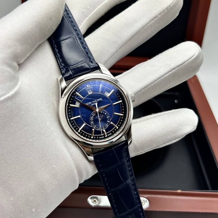 patek philippe anual calendar blue dial steel