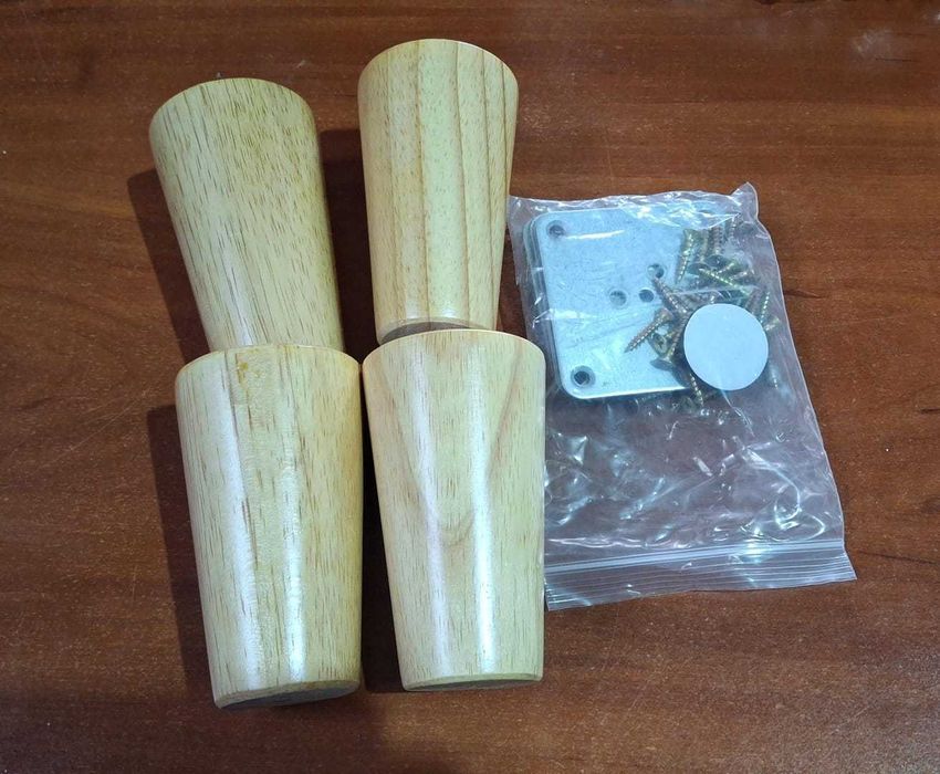 Set 4 picioare mobilier, lemn, 12 cm, finisaj natur