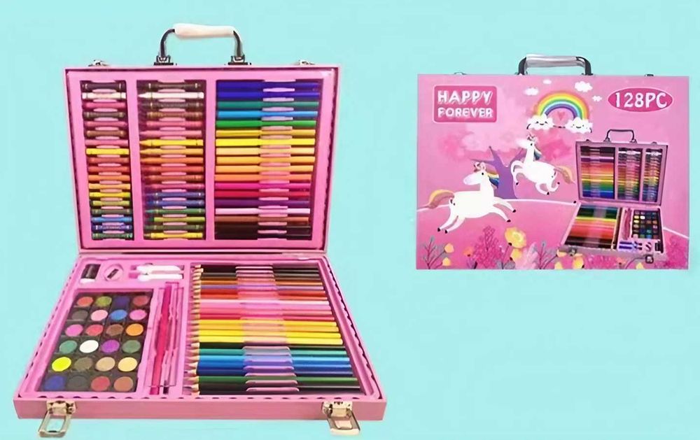 Дигитално куфарче 128 части за рисуване с метална дръжка и закопчалки