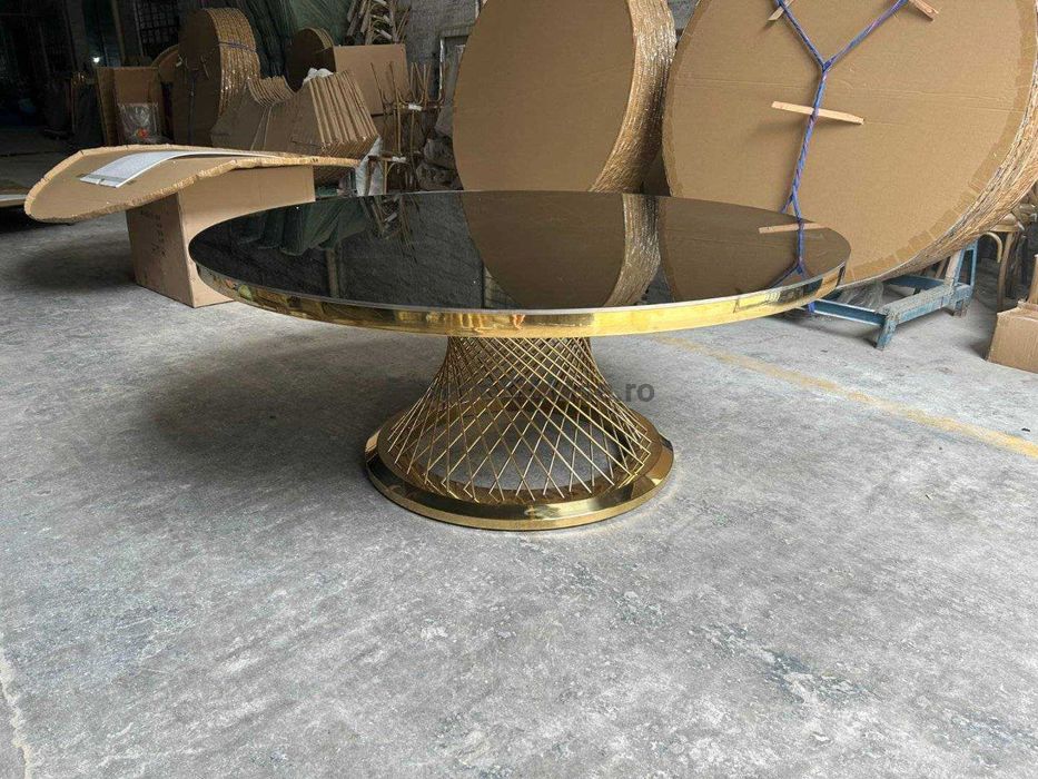Masa Nunta Aurie, Evenimente, Luxury, Rotunda, 150cm, Baza Spirala