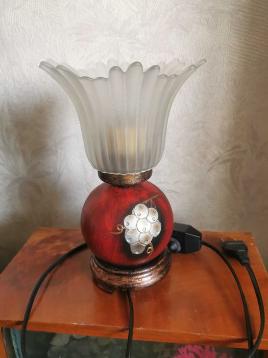 veche lampa comunism glob opalina si veioza vintage abajur floare lumina variabila