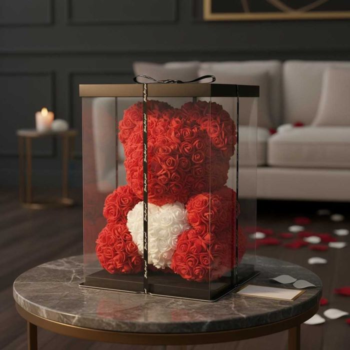 Луксозно Мече от Рози Rose Bear в Подаръчна опаковка