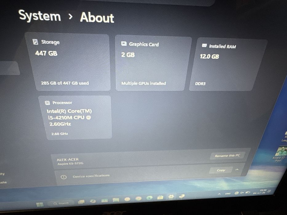 Laptop Acer Aspire cu i5, 12GB RAM, SSD, placa Nvidia