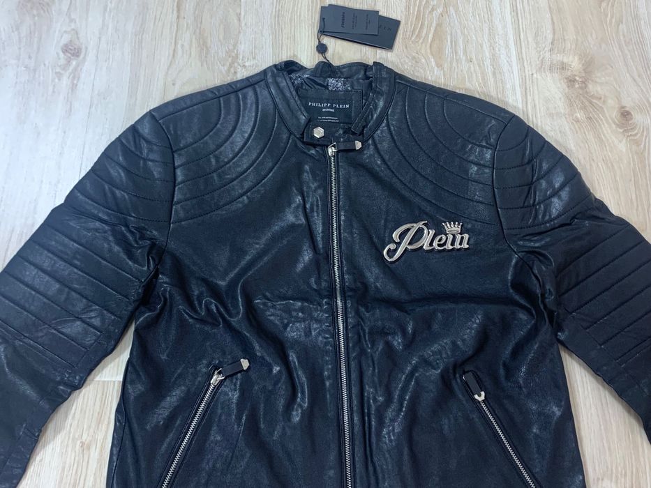 Ново мъжко яке с етикети PHILIP PLEIN черна еко кожа