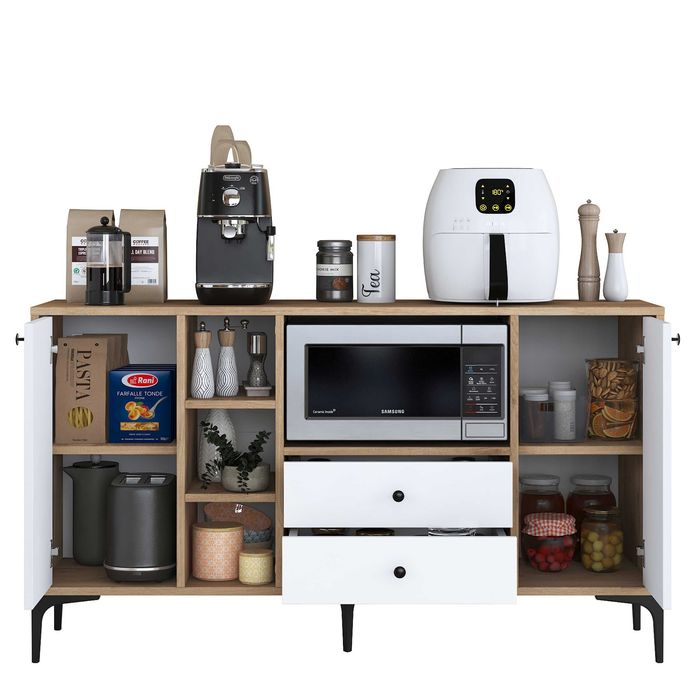 Кухненски шкаф Puzzle-home 3272, Цвят бял/орех, 140х40х78,6см.