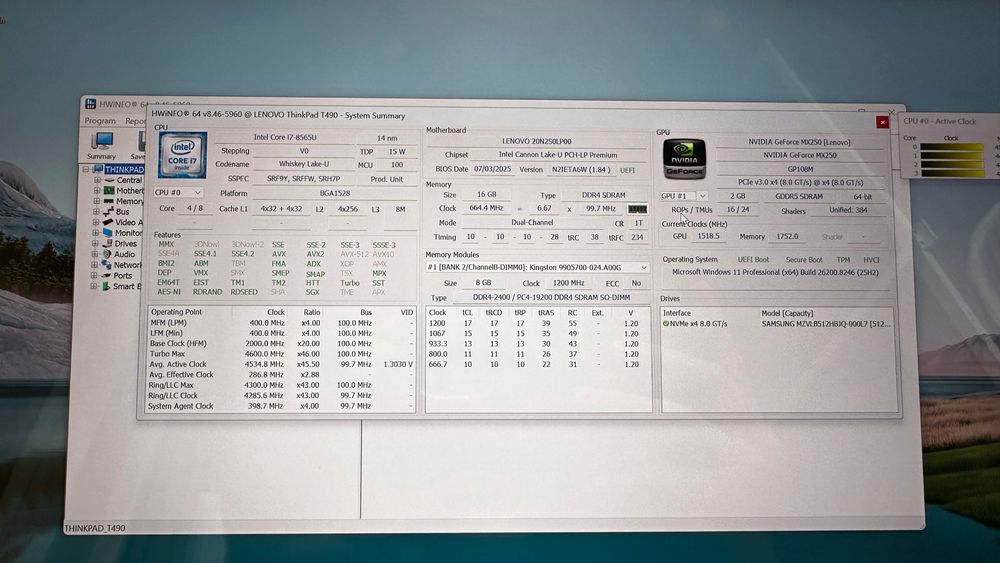 Lenovo ThinkPad T490 ecran 2K, Intel i7-8565u, 16GB RAM, SSD + mouse wireless