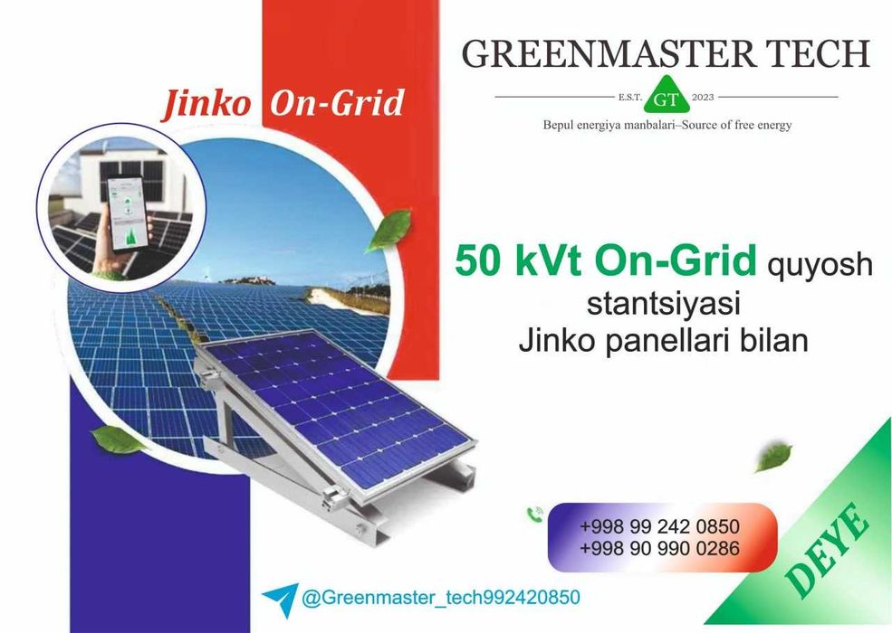 On-Grid va Gibrit  Quyosh stansiyasi JINKO va LONGI Quyosh panelllari
