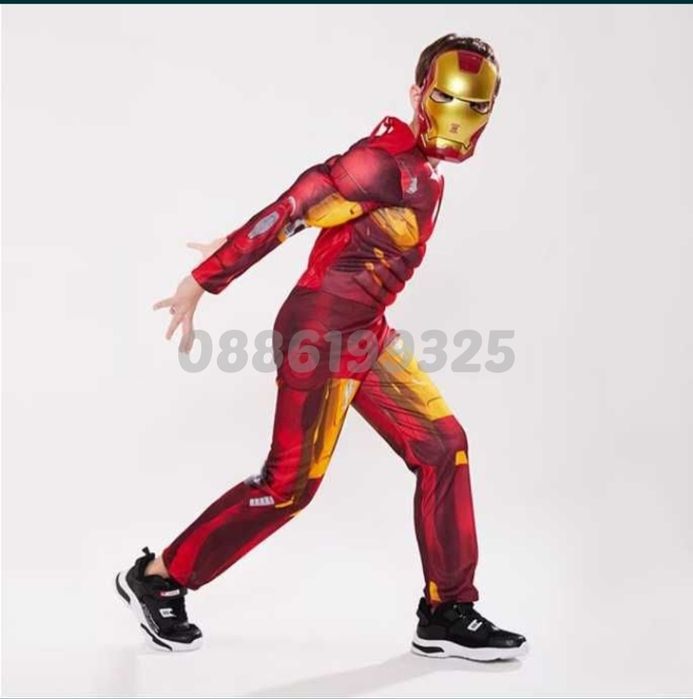 Детски костюм на Железния човек с мускули и маска + ПОДАРЪК