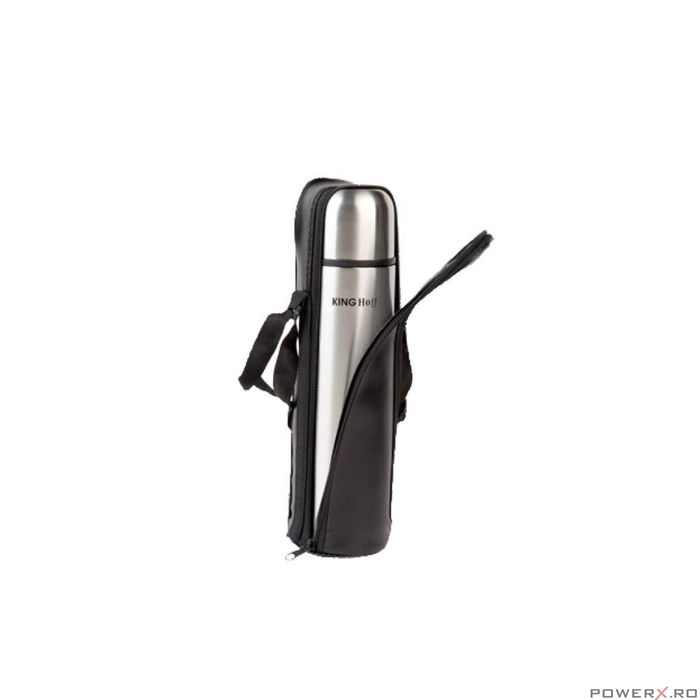 Termos argintiu, inox, capacitate 0,35l, cu husa neagra, Kinghoff