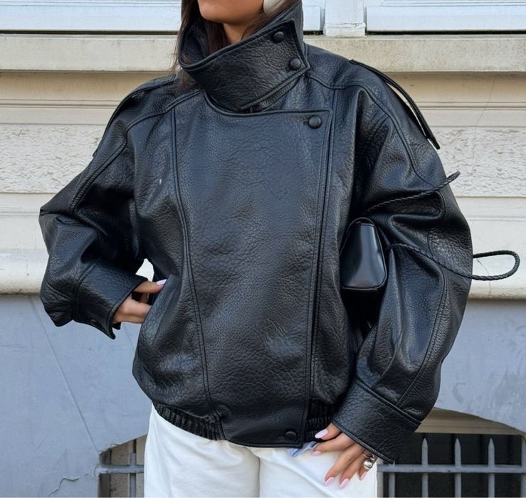 Zara faux leather biker jacket black