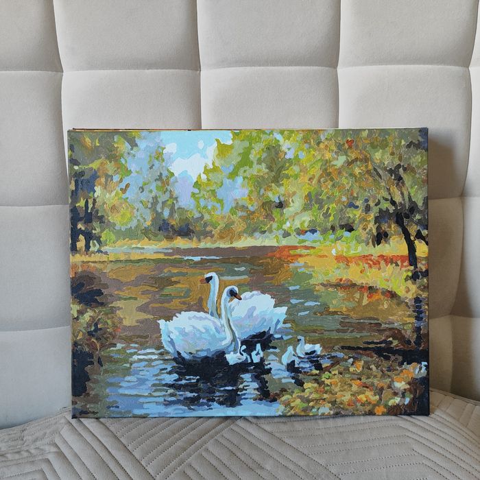 Картины по номерам (законченные, ручная роспись, акрил, холст на подра