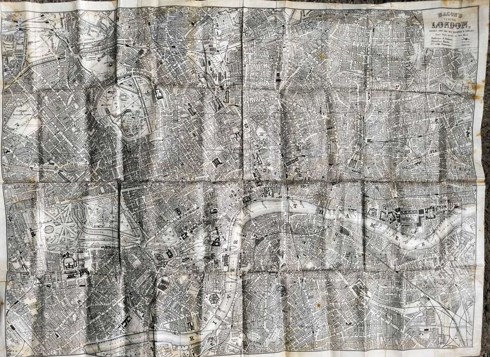 Harta Londra, sfarsit secol XIX, impimata pe pânză  65 / 50cm.