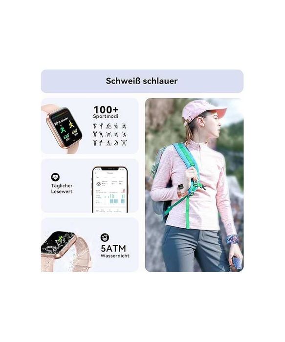 Smartwatch 1.8 inch, roz, ENOMIR