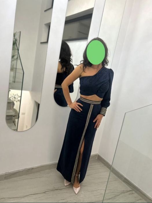 rochie brocart 2 piese matase naturala