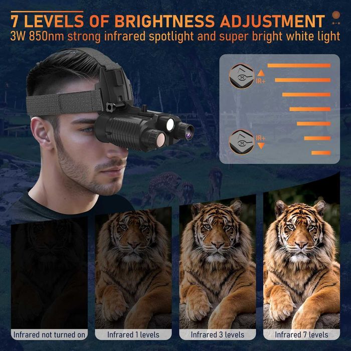 Dispozitiv vedere pe timp de noapte montare pe cap 4K video 36MP zoom digital 8x 7 niveluri IR cu card 32GB TF