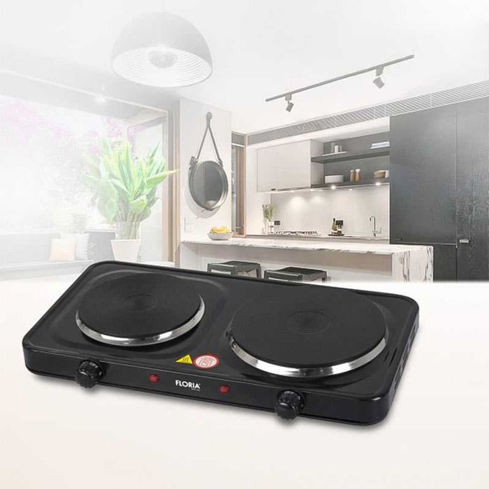 Електрически котлон с 2 горелки и регулируем термостат – черен