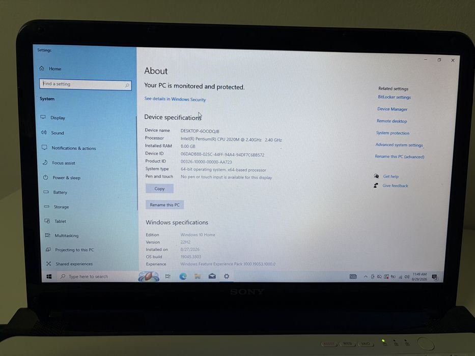 Laptop Sony Vaio 8Gb RAM ~ Perfect functional‼️