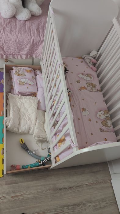 Pat bebelusi cu sertar, alb,  dimensiune60x120 cm