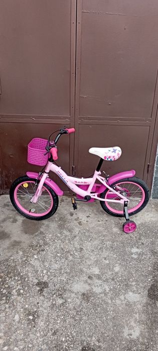 Детски велосипед, розов, с цикламена кошничка – 16"