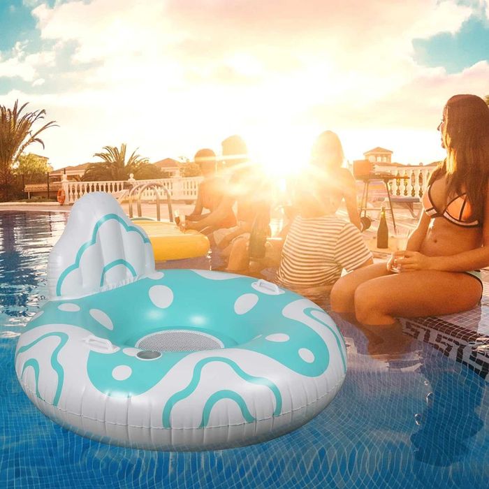 Надуваема водна седалка с гръб бяло синьо Ø 120 см