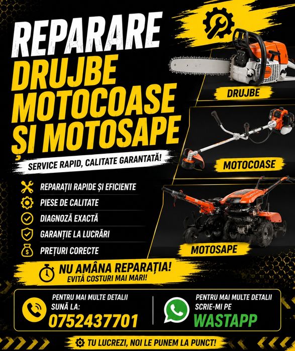 Reparații drujbe, motocoase și motosape – service rapid și prețuri corecte