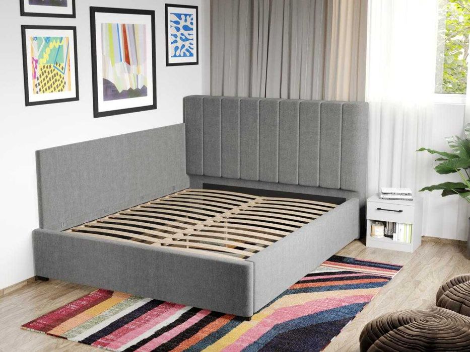 Pat Tapitat de colt Adam Gri Falcone 21 cu somiera fixa