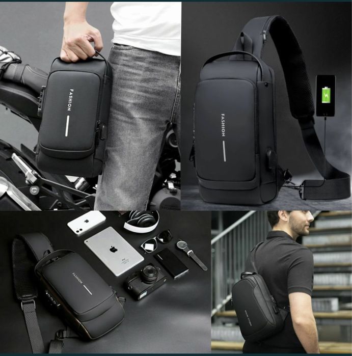 мъжка чанта непромокаема паласка многофункционална мотор USB слот