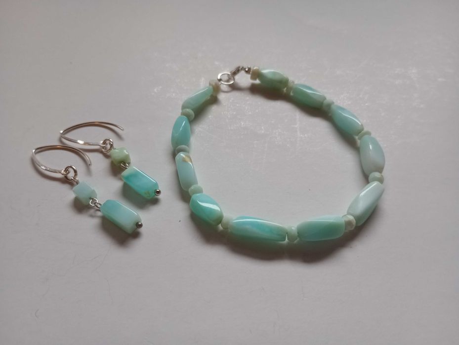 set argint si pietre naturale,opal bleu Peru,bratara si cercei