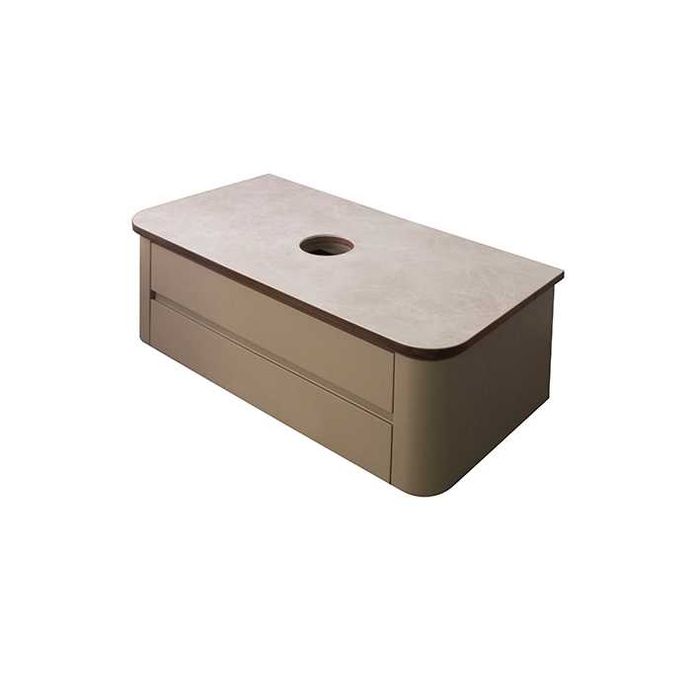 Set mobilier baie premium LIEM – lemn masiv nuc + blat porțelan – stare excelentă (showroom)