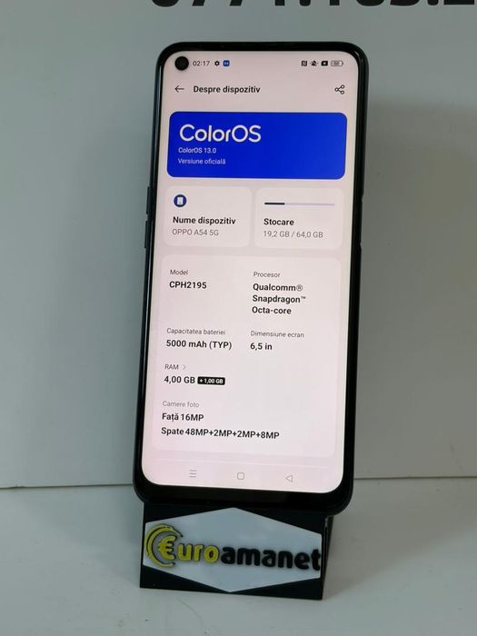 Telefon mobil Oppo A54, Dual SIM, 64GB, 4GB RAM, 5G, Fluid Black -G-