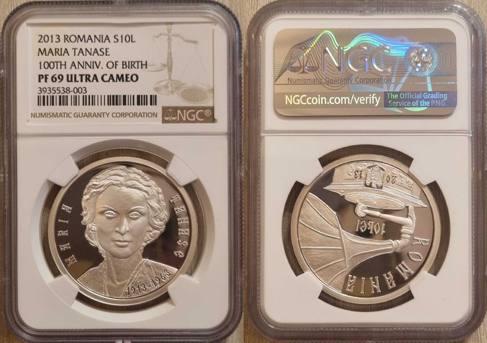 Moneda BNR 10 lei argint Maria Tanase gradata NGC PF 69 UC
