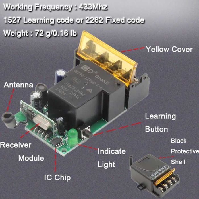 Безжично Wireless 433MHz дистанционно DC 12V-72V 30A