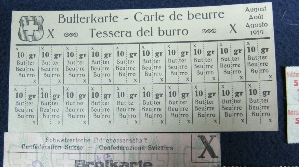 Cartele de rationalizare alimente,WW1,Elvetia.1915-1919.