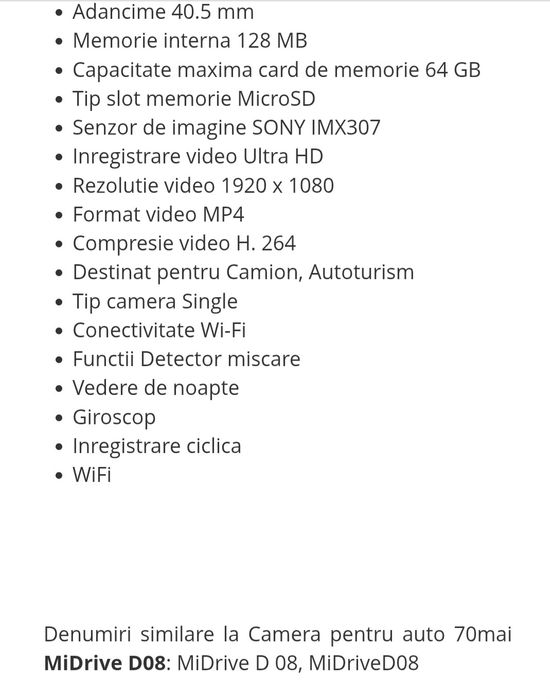Camera Bord 70mai D08 Full HD