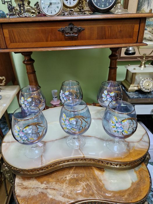 Уникален антикварен кристален сервиз за коняк и бренди Бохемия