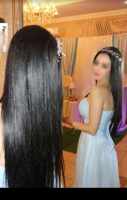 Голубое вечернее платье. Выпускное