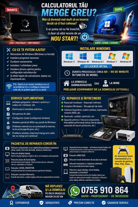 Reparatii PC | Laptop | Instalare Windows | Router | PS4 PS5 XBox