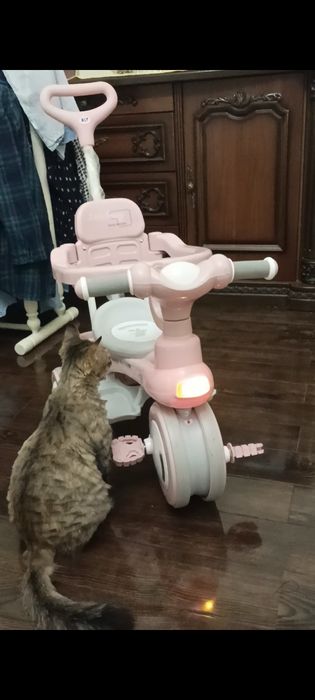 Детская велоколяска куплена летом  как новая все целая с цветомузикой